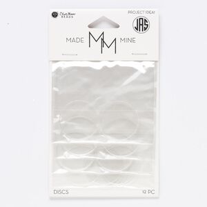 Component, acrylic, clear, 25mm round, 0.3mm and 1.75mm thick. Sold per pkg of 12.