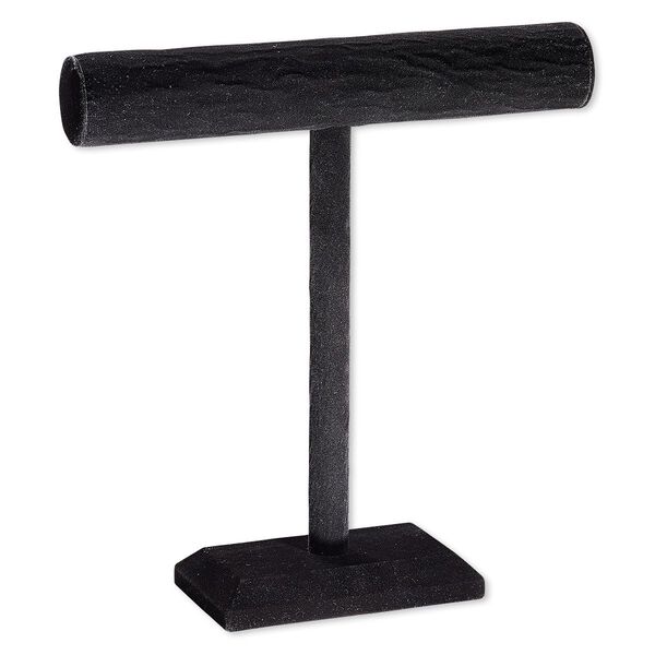Display, necklace, velveteen and wood, black, 12 x 11-1/2 x 3-1/2 inches with 2-inch bar. Sold individually. image number 0