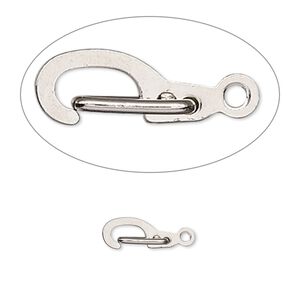 Clasp self-closing hook 1pkg100 imitation nickel-plated, 11x5mm, brass 1-strand