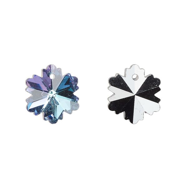 Drop, glass, opaque clear vitrail light, 14mm snowflake. Sold per pkg of 10. image number 0