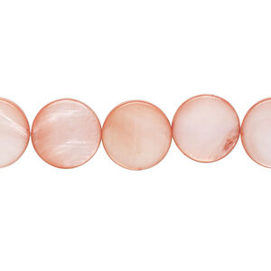 Mother-of-pearl shell 1pkg1, puffed flat round bead 15 inch dark salmon 11-12mm