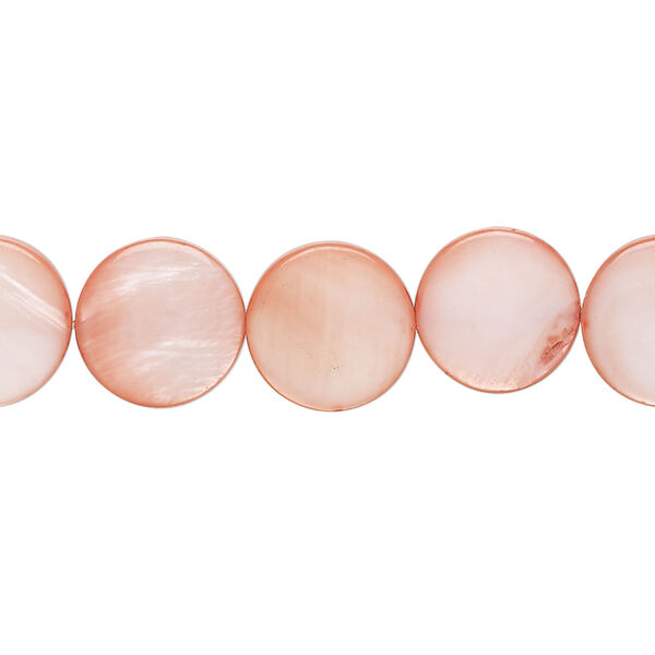 Mother-of-pearl shell 1pkg1, puffed flat round bead 15 inch dark salmon 11-12mm image number 0