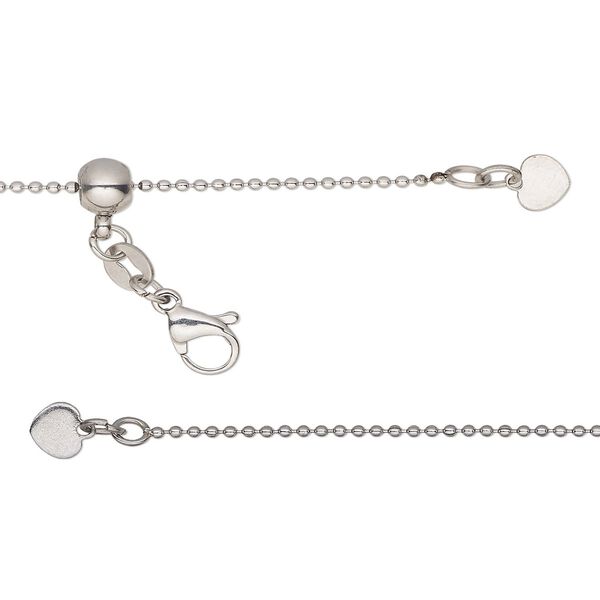 Chain, stainless steel and silicone, 1.2mm ball with 6x4mm adjustable slider bead and 6x5mm tab, wearable from 16 to 24 inches with lobster claw clasp and loop. Sold individually. image number 0