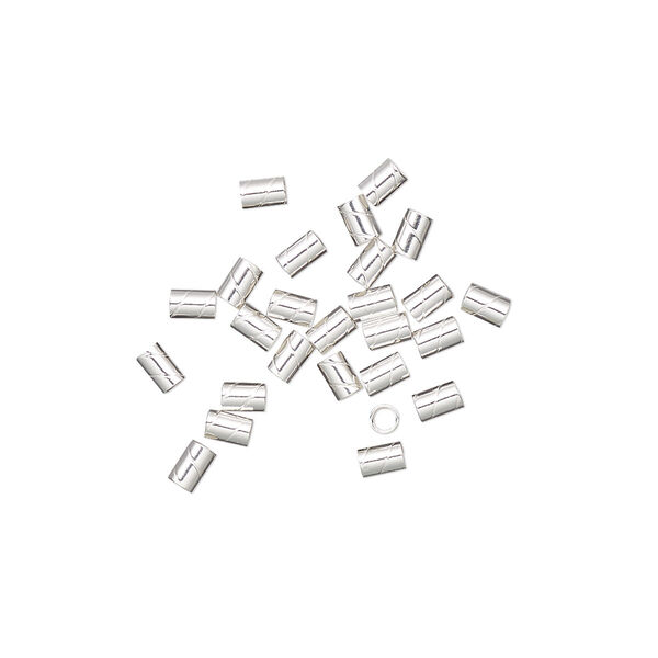 Crimp, sterling silver, 3x2mm twisted, 1.25-1.5mm inside diameter. Sold per pkg of 25. image number 0