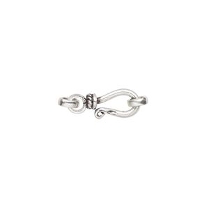 Clasp, hook-and-eye, antiqued sterling silver, 11x6mm with twisted rope design and 2 jump rings. Sold per pkg of 2.