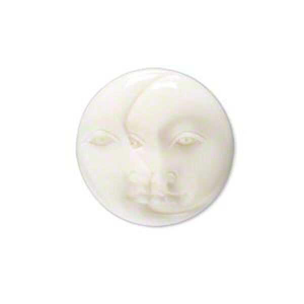 Embellishment, bone (bleached), white, 21-23mm hand-carved single-sided undrilled moon face, Mohs hardness 2-1/2. Sold individually. image number 0