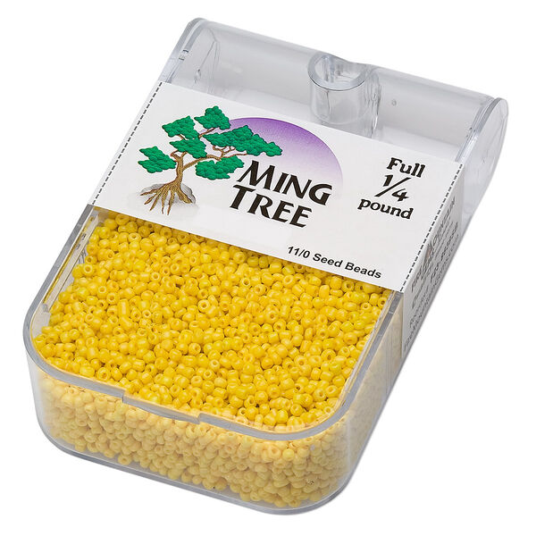 Seed bead, Ming Tree™, glass, pkg/1/4 pound, #11 round, opaque yellow. image number 0