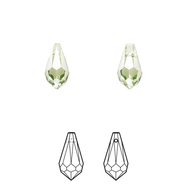 Drop 2pk peridot, Crystal Passions® Regenerated 11x5.5mm pendant teardrop 6000 image number 0