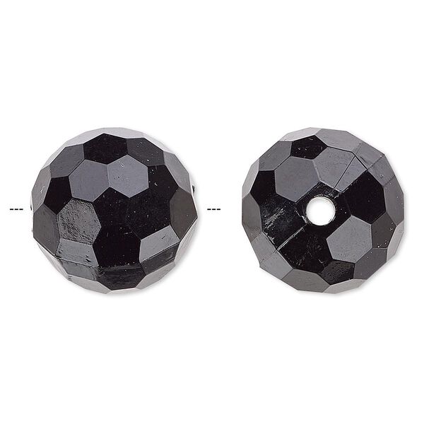 Bead, acrylic, opaque black, 20mm faceted round. Sold per 100-gram pkg, approximately 20 beads. image number 0