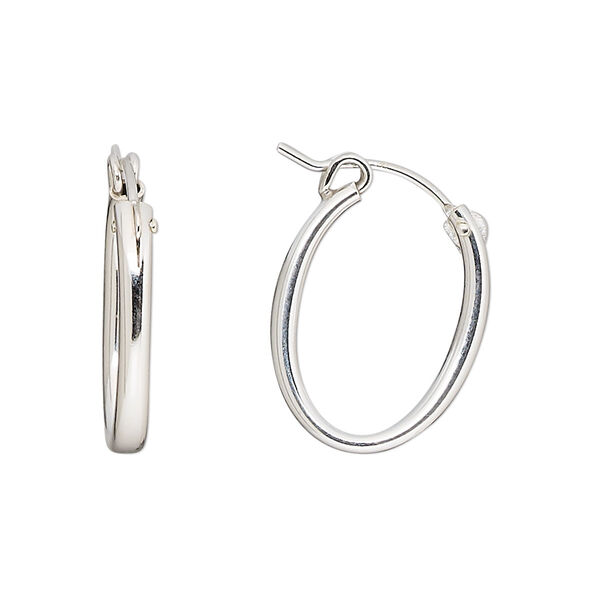Earring, sterling silver, 20mm oval hoop with latch-back closure. Sold per pair. image number 0