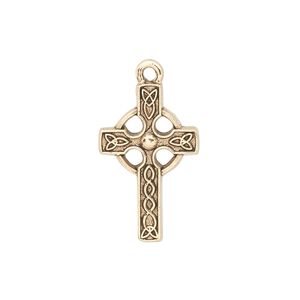 Drop, pewter (tin-based alloy), pkg/1, antique gold plate, 24x15mm single-sided Celtic cross.