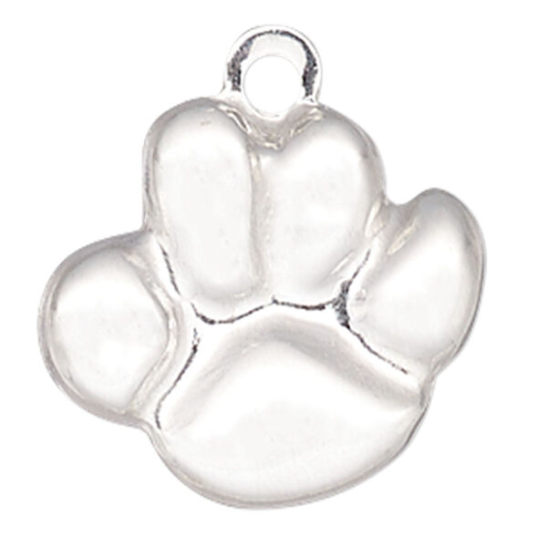 Charm, sterling silver, 11x10mm single-sided dog paw. Sold individually. image number 0