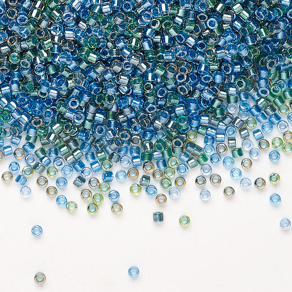 Seed bead, Miyuki Delica®, glass, pkg/250g, #11 round, transparent inside dyed color green/blue mix (DB0985). image number 0