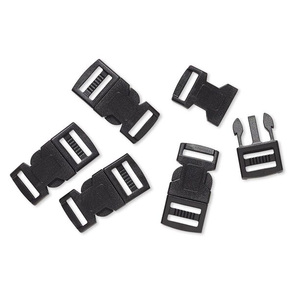 Clasp, buckle, plastic, black, 43.5x21.5mm with 15x2.5mm hole. Sold per pkg of 5. image number 0