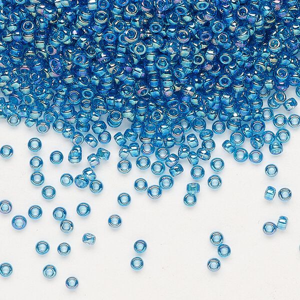 Seed bead, Miyuki, glass, pkg/250g, #11 rocaille, translucent rainbow Capri blue (RR-291). image number 0