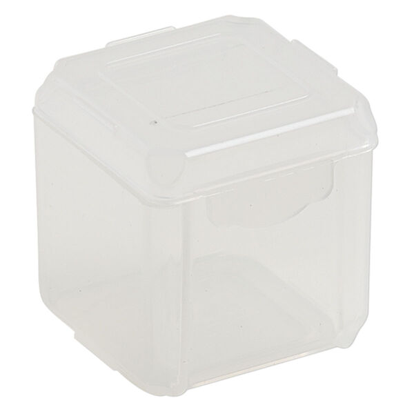 Organizer, Dot Box™, plastic, clear, 1-1/4 x 1-1/4 x 1-1/4 inch square with pop-up lid. Sold per pkg of 4. image number 2