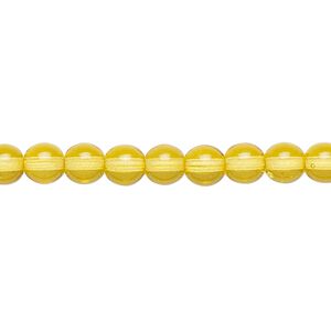 Bead, Czech dipped décor glass druk, lemon, 6mm round. Sold per 16-inch strand.