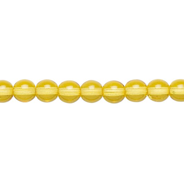 Bead, Czech dipped décor glass druk, lemon, 6mm round. Sold per 16-inch strand. image number 0