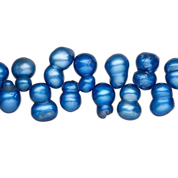 Pearl, cultured freshwater (dyed), blue, 9x5mm-10x6mm top-drilled baroque, C- grade, Mohs hardness 2-1/2 to 4. Sold per 15-inch strand. image number 0