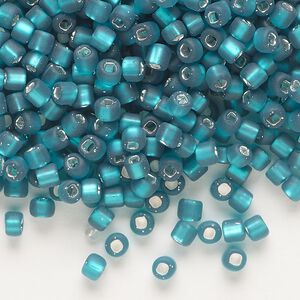 Seed bead, Dyna-Mites™, glass, silver-lined translucent matte teal, #6 round with square hole. Sold per 40-gram pkg.