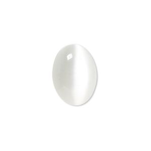 Cabochon, cat's eye glass (fiber optic glass), white, 18x13mm calibrated oval, quality grade. Sold per pkg of 6.