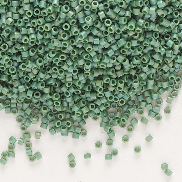 Seed bead, Delica®, glass, pkg/7.5g, #11 round, opaque matte rainbow turtle green (DB-2311). image number 0