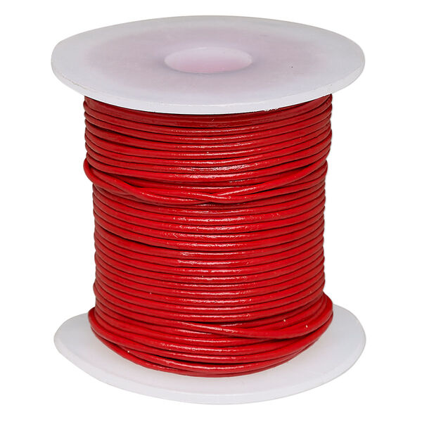 Cord, leather (coated), red, 0.5-0.8mm. Sold per 25-yard spool. image number 0