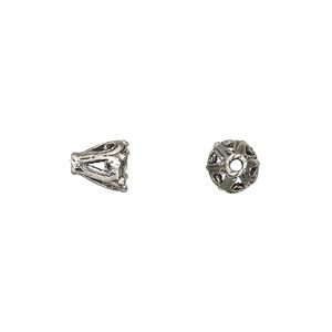 Bead cap, antiqued sterling silver, 7x6mm cone with swirls, fits 6-8mm bead. Sold per pkg of 2.