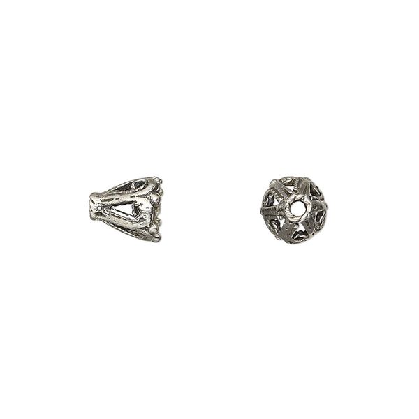 Bead cap, antiqued sterling silver, 7x6mm cone with swirls, fits 6-8mm bead. Sold per pkg of 2. image number 0