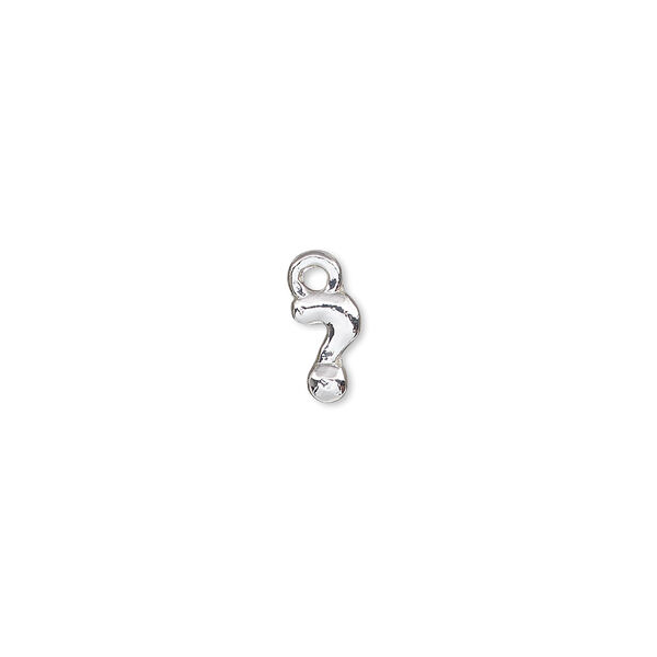 Charm, silver-finished "pewter" (zinc-based alloy), 7.5x5mm question mark. Sold per pkg of 2. image number 0
