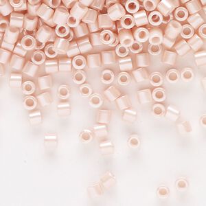 Seed bead, Delica®, glass, pkg/7.5g, #8 round, opaque glazed luster light salmon (DBL-1533-1).