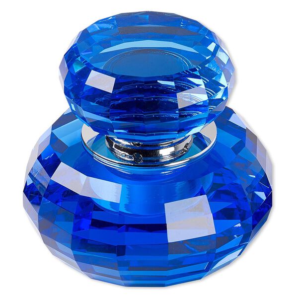 Diffuser, glass / foam / silver-finished brass, blue, 3-1/4 x 2-3/4 inch faceted round. Sold individually. image number 0