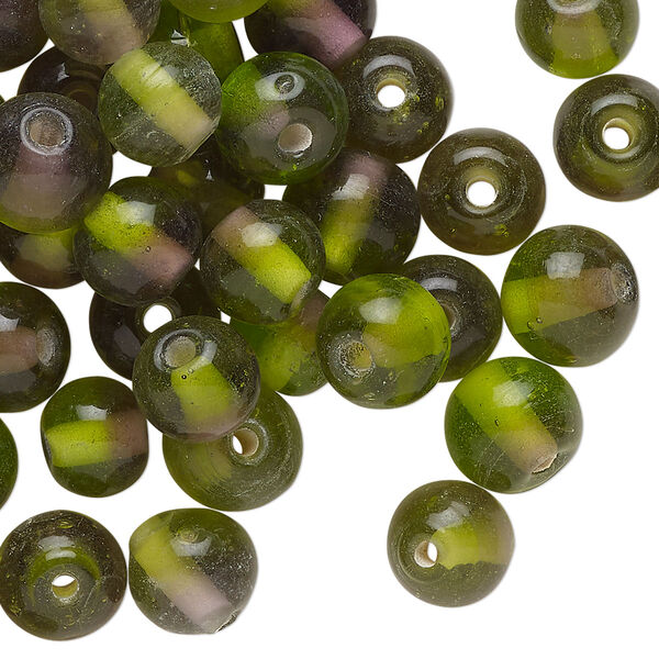 Bead, lampworked glass, translucent green, 8mm round. Sold per 2-ounce pkg, approximately 70 beads. image number 0