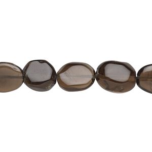 Smoky quartz 1pkg1, hand-cut flat oval bead 13 inch 11x8mm-15x10mm