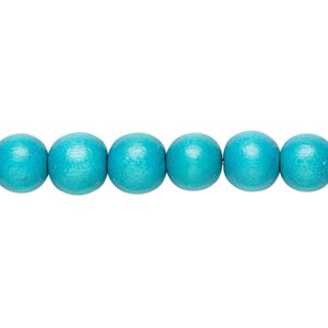 Bead, Taiwanese cheesewood (dyed / waxed), turquoise blue, 7-8mm round. Sold per pkg of (2) 15-1/2" to 16" strands.