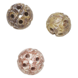 Soapstone 1pkg3, hand-cut carved round bead natural, 23-26mm