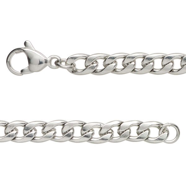 Chain, stainless steel, 5.2mm flat curb, 16 inches with lobster claw clasp. Sold individually. image number 0