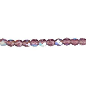 Bead, Czech fire-polished glass, amethyst purple AB, 4mm faceted round. Sold per pkg of 1,200 (1 mass).