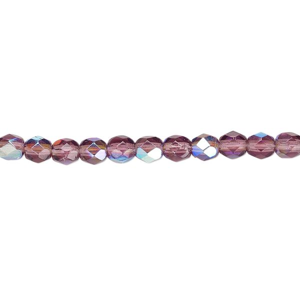 Bead, Czech fire-polished glass, amethyst purple AB, 4mm faceted round. Sold per pkg of 1,200 (1 mass). image number 0
