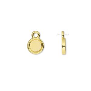 Drop, gold-finished brass, 8mm single-sided round with 6mm round setting. Sold per pkg of 10.