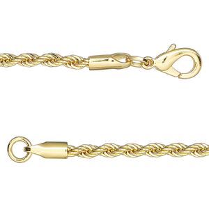 Chain 1pkg1 brass / steel, 3mm rope, 16 inches / lobster claw clasp gold finish