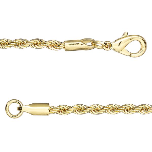 Chain 1pkg1 brass / steel, 3mm rope, 16 inches / lobster claw clasp gold finish image number 0
