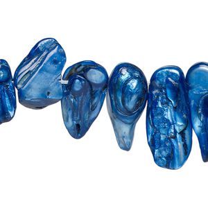 Bead, blister pearl shell (dyed), blue, 9x6mm-22x10mm baroque with 0.4-0.6mm hole, Mohs hardness 2-1/2 to 4. Sold per 15-inch strand.