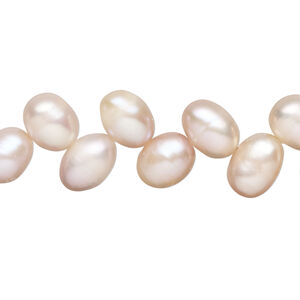 Freshwater pearl 1pkg1, herringbone-drilled rice, 15.5-16 inch peach, mauve and silver peacock 7x6mm-10x8mm cultured