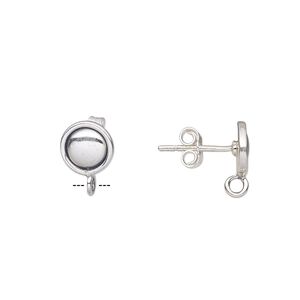 Earstud 1pkg2 sterling silver, 8mm round / closed loop, antiqued 1 pair