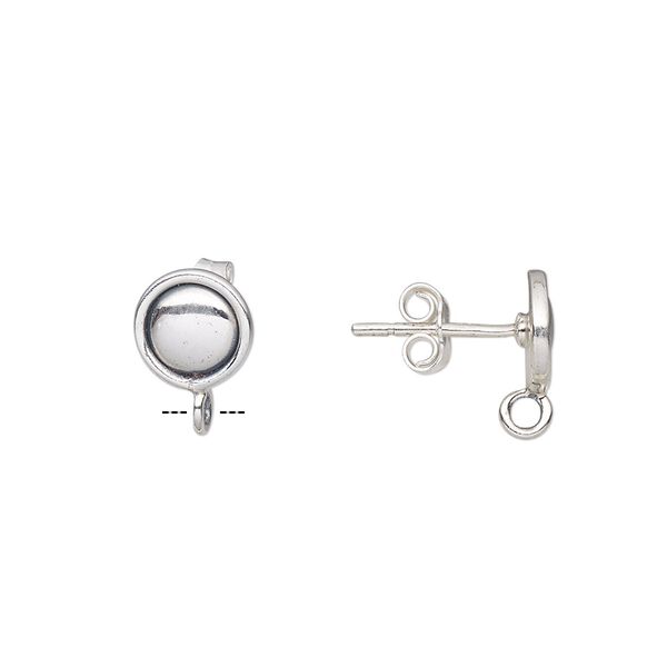 Earstud 1pkg2 sterling silver, 8mm round / closed loop, antiqued 1 pair image number 0