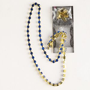 Cupchain, gold-finished brass and glass, blue, 4mm wide, 18 inches with (8) connectors. Sold individually.