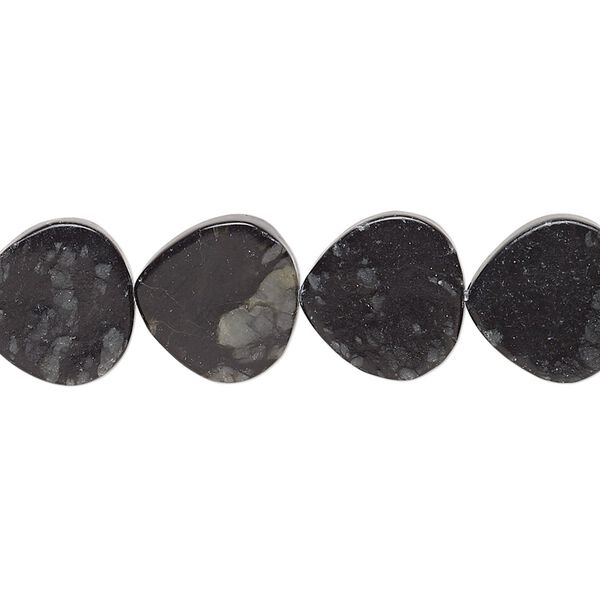 Bead, Picasso serpentine (natural), 12mm flat teardrop, B- grade, Mohs hardness 2-1/2 to 6. Sold per 15-inch strand. image number 0