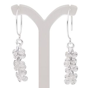 Earring, Hill Tribes, silver-plated copper, 2 inches with spiral vine design and French hook ear wire. Sold per pair.