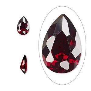 Gem, cubic zirconia, garnet red, 9x6mm faceted pear, Mohs hardness 8-1/2. Sold individually.